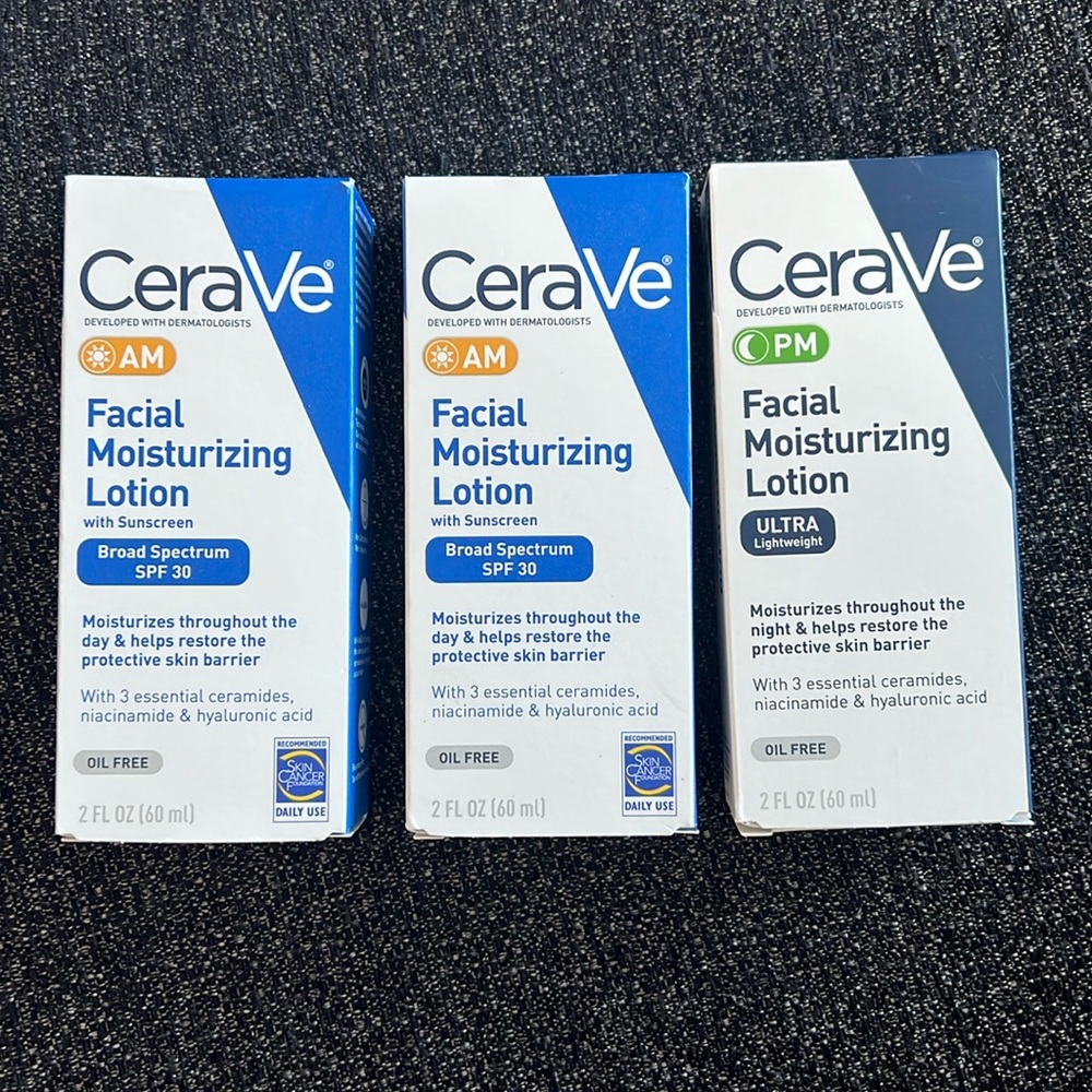 CeraVe Bundle of 3, 2- AM & 1- PM Facial Moisturizing Lotion